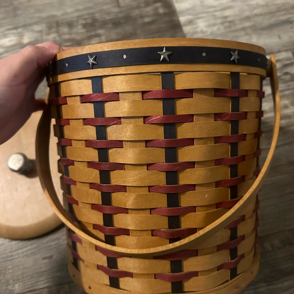 Longaberger Red and Brown Woven Basket with Star Accents